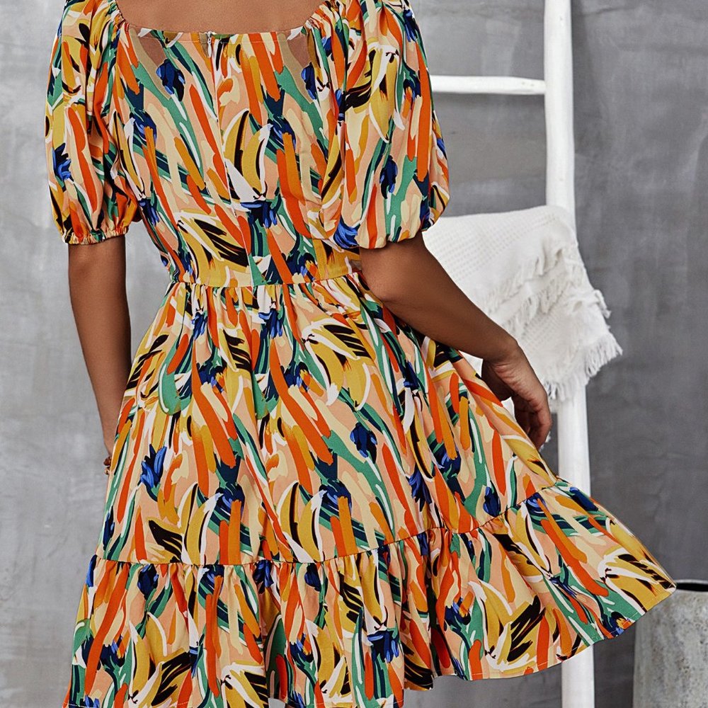 New Allover Print Cut Out Drawstring Front Puff S… - image 6